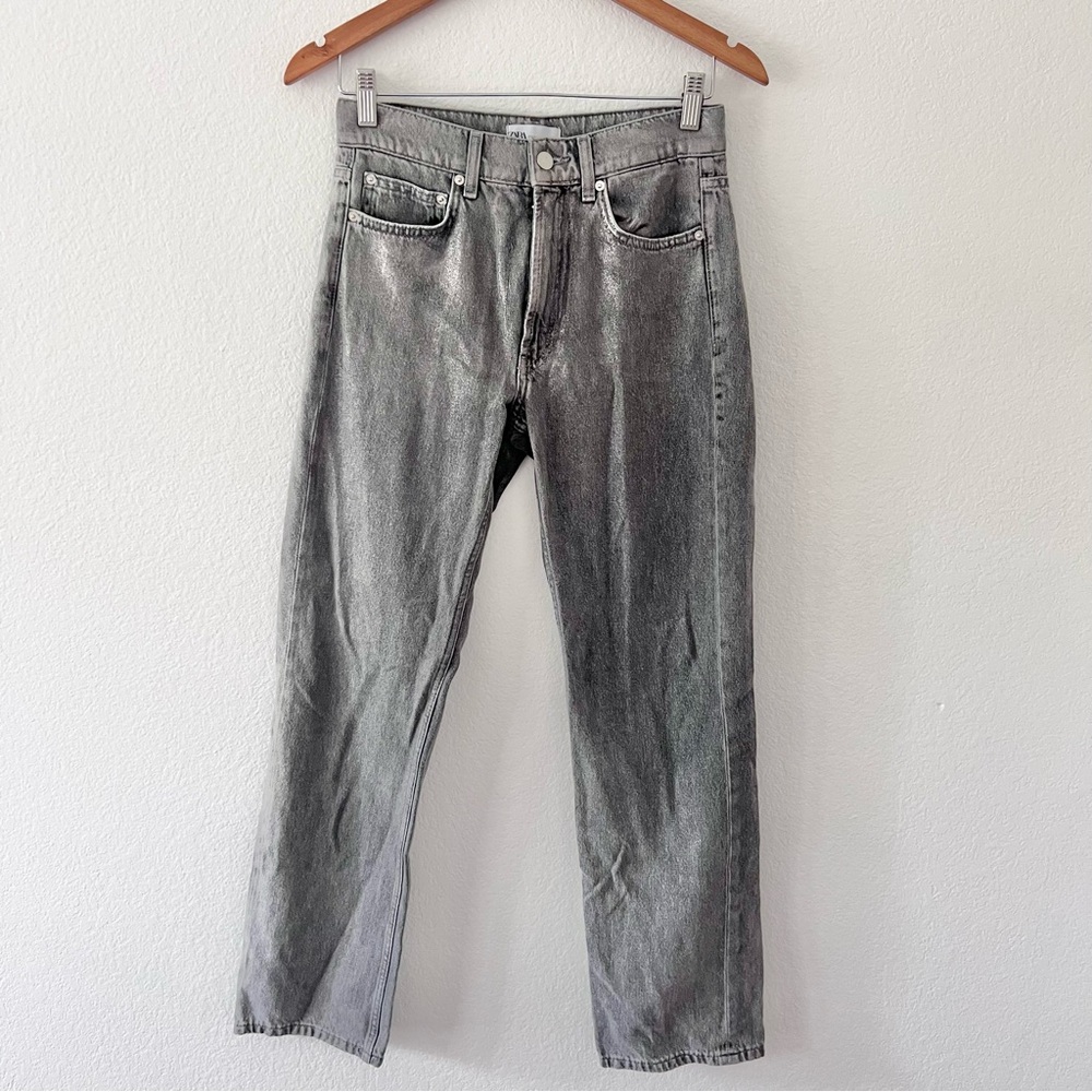 Zara Gray Silver Metallic Jeans Sz 2